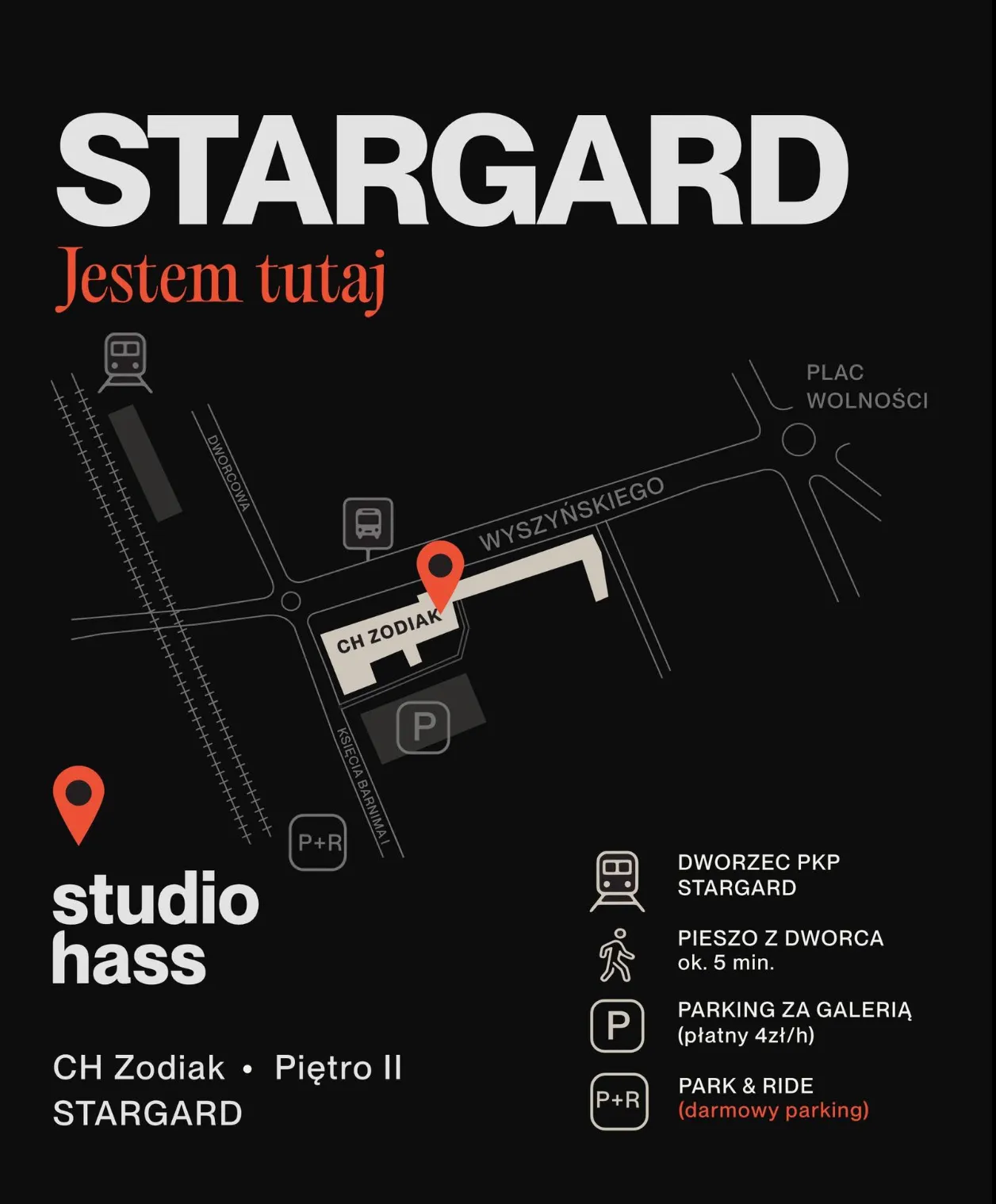 Mapa dojazdu do Studio Hass – CH Zodiak, Piętro II, Stargard
